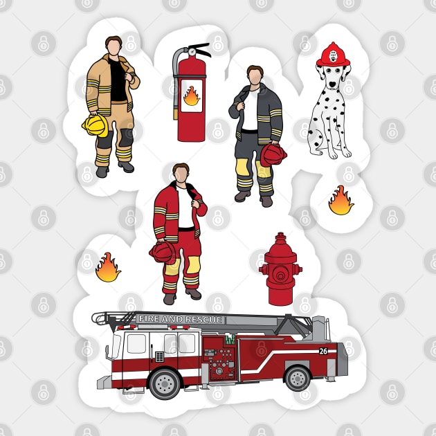 Fireman, Fire Truck, Fire Fighter Sticker by PLLDesigns